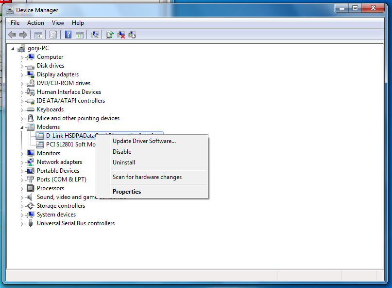 شاخه مودم در device manager