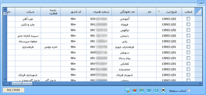 اعضای دفترچه تلفن در نرم افزار اسمارت sms